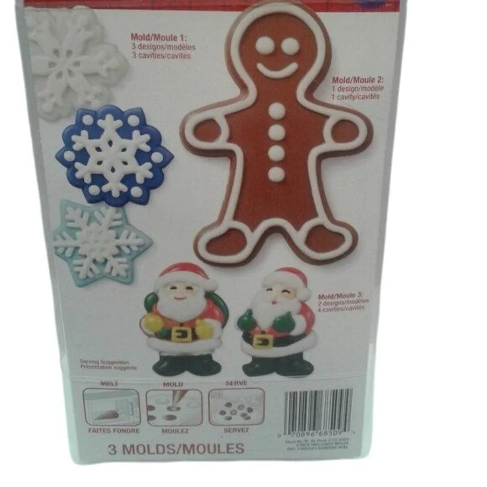 Wilton Christmas 3-Piece Candy Mold Set Snowflakes Gingerbread Men Santa Shapes